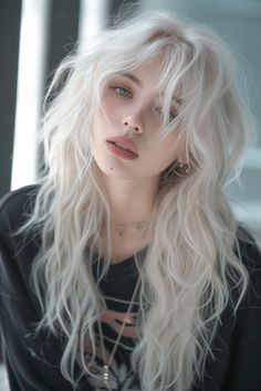 Shaggy Mullet, Long White Hair, Weft Hair Extensions, Platinum Hair, Platinum Blonde Hair, Mullet Hairstyle, Long Wavy Hair, Hair Reference