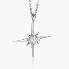 Engraved Northern Star Necklace with 0.3ct Diamond - Silver Safety Policy, Northern Star, Traditional Diamond, Necklace Design, Star Necklace, Lab Diamonds, Pure Silver, Necklace Designs, Earings Piercings