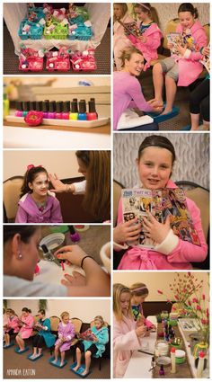 a collage of photos with children and toys