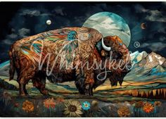 Fast Shipping from my small business in North Texas  Dream Keeper 21x29" Introducing "Dream Keeper," our captivating buffalo design that seamlessly merges the rugged strength of the buffalo with the intricate beauty of a whimsical tapestry. This enchanting artwork brings forth the majestic essence of the buffalo set against a backdrop reminiscent of traditional textile art. With its swirling patterns and whimsical details, "Dream Keeper" offers a fresh and imaginative interpretation of this iconic symbol of the American West. Whether displayed as a wall hanging, fabric print, or decorative accent, this design infuses any space with a sense of bohemian allure and rustic charm. Prepare to be transported to a dreamlike realm where the spirit of the buffalo roams freely, guided by the intricat Buffalo Design, Door Diy Projects, Furniture Decoupage, Wall Hanging Fabric, Tissue Types, Decoupage Projects, Decoupage Tissue Paper, Paper Decoupage, Decoupage Napkins