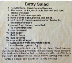 a recipe for betty salad with instructions on how to make it