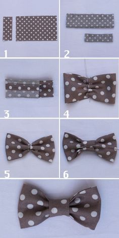 the instructions for how to tie a bow tie with polka dots on grey and white