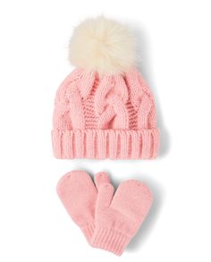 PRICES MAY VARY. FABRICATION: 100% acrylic yarn body, 100% polyester microfleece lining, 100% polyester threading, 100% faux fur pom pom, imported POM POM BEANIE: Pom pom at top, foldover cuff, allover cable knit, lining brushed for softness; anti-pill MITTENS: Rib-knit cuffs, brushed interior for softness FEATURES: Metallic threading THE CHILDREN'S PLACE — We offer a huge selection of kid's clothing! Shop us for jeans, shorts, leggings, chinos, polo shirts, dresses, pajamas, and accessories. Toddler Mittens, Beanie Pom Pom, Toddler Winter, Toddler Girl Shoes, Baby Pajamas, Faux Fur Pom Pom, Flower Stud, Pom Beanie, Fur Pom Pom