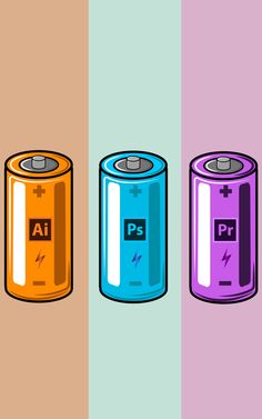 three batteries with different colors on them