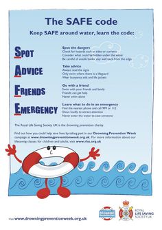 the safe code poster with an image of a cartoon character holding a life preserver