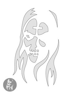 a skull with long hair and a cross on it's face is shown in this drawing