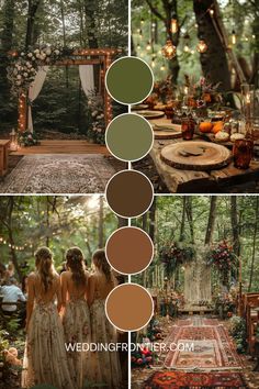 Outdoor wedding theme ideas for a scenic, nature-focused ceremony. Outdoor Wedding Colors Spring, Wedding Colors Aesthetic, Wedding Color Palette Rustic, Color Palette Forest Nature, Twilight Wedding Color Scheme, Enchanted Forest Wedding Bridesmaid, Forest Wedding Palette, Rich Wedding Colors, Outdoor Wedding Themes Color Schemes