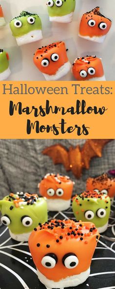 halloween treats made with marshmallow monsters and sprinkles on the top