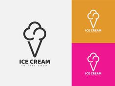 an ice cream logo is shown in four different colors and styles, including pink, orange,