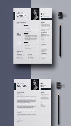 two resume templates, one in black and white with a pencil next to it