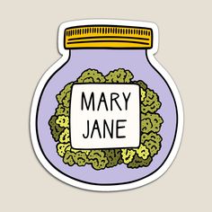 a sticker with the words mary jane in a jar