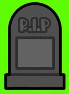 a tombstone with the word rip on it in front of a green background and black lettering