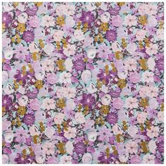 an abstract floral pattern with pink, purple and yellow flowers