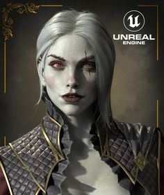 an image of a woman with white hair and blood on her face, in the video game unreall engine