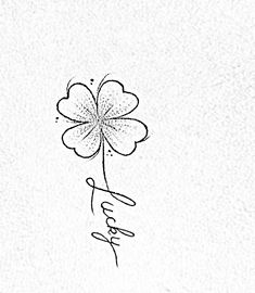 a black and white drawing of a four leaf clover with the word love written on it