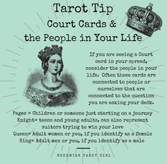 a poster with the words tarot tip court cards and the people in your life