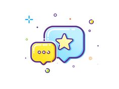 two speech bubbles with stars and bubbles on the bottom, one has a star in it