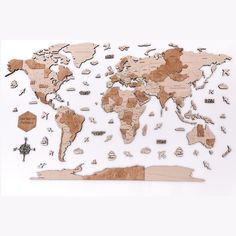 the world map is made up of wooden pieces