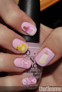 Baby Girl Nail Art Baby Shower Nail Art, Keroppi Stuff, Sanrio Nail Art, Cute Easy Nail Designs, Cute Simple Nails