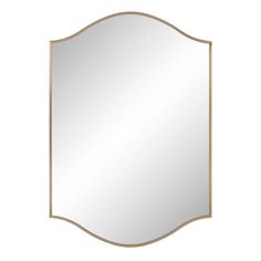 a gold framed mirror with an oval frame on the top and bottom, against a white background