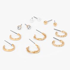 Claire's Gold Textured Earrings Set - 6 Pack Textured Earrings, Studded Earrings, Stud Earrings Gold, Earring Collection, Fashionable Jewelry, Earrings Collection, Gold Texture, 6 Packs, Fashion Accessories Jewelry