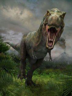 an artist's rendering of a dinosaur with its mouth open