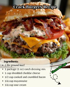 a bacon cheeseburger on a plate with french fries and ketchup recipe