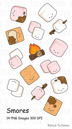 Cute kawaii Smores clipart Cracker Drawing, Smores Drawing, Kawaii Smores, Marshmallow Bonfire, Marshmallow Illustration, Marshmallow Drawing, Cartoon Marshmallow, Camping Marshmallow, Marshmallow Art