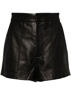 black lambskin silk tonal stitching high-waisted concealed clasp fastening thigh-length Black Leather Shorts, Women Sleepwear, Leather Shorts, Shorts Black, Sleepwear Women, Office Wear, Short Outfits, Womens Bottoms, Top Brands