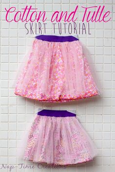 two pink skirts with purple trims and the words cotton and tulle skirt tutorial