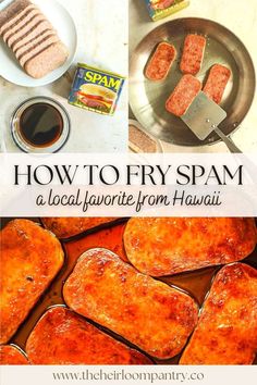 Pan-fried Spam in a homemade teriyaki sauce. Spam Lunch Ideas, Hawaiian Spam Recipes, How To Cook Spam, Spam Recipes Dinners, Eggs And Rice, Musubi Recipe, Breakfast Fried Rice, Fried Spam, Spam Fried Rice