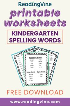 the printable worksheets for reading and spelling are included in this freebie