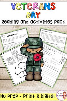 veterans day reading and activities pack for kids to use with the text, no prep - print