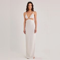 Rumer Samara Tri Maxi Dress In White - Waist Flat: 26 - Stretchable Material - Nwt Pre-Production Item Missing Care Tag 95% Polyester, 5% Spandex. Hand Wash. Fully Lined. Hidden Back Zipper Closure With Adjustable Shoulder Straps And Back Tie. Side And Back Cut-Outs With Stamped Gold-Tone O-Ring At Bust. Textured Mesh Fabric With Back Vent. Rumer Is Proudly Australian Designed And Made. Please Read All Details In The Description Before Purchasing. All Items Are Final Sale, No Exchange Or Returns Free People Bags, White Sundress, Hunza G, White Cotton Dress, Bridesmaid Dress Sizes, Gal Meets Glam, Pre Production, Silk Maxi Dress, Purple Sweater