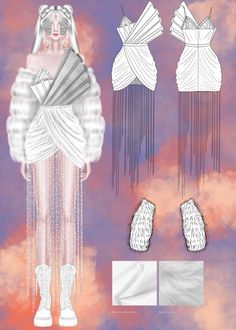 an illustration of a white dress with fringes on it