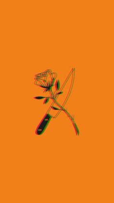 an orange background with a rose and two scissors