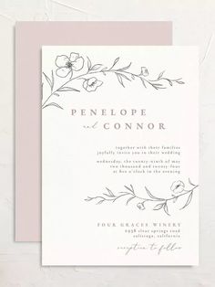 a wedding card with an elegant floral design on the front and back, in pink