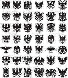 the german coat of arms and two headed eagle silhouettes, all in black against a white background