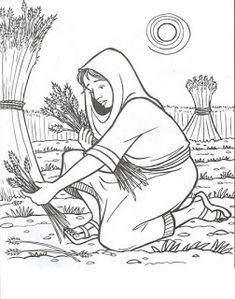 a drawing of a person kneeling down in the grass