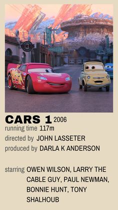 the cars movie poster for cars 1, featuring characters from disney and pixama