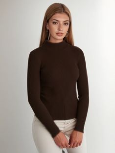 Lasaky - Solid Color Mock Neck Knit Sweater Top Womens Basic Tops, White Turtleneck Sweater, Womens Knit Sweater, Basic Sweaters, Knit Bottom, Warm Sweaters, Collar Sweater, Long Sleeve Turtleneck, Knitting Women Sweater