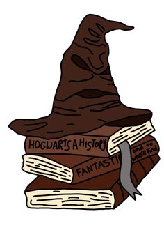 a stack of books with a wizard hat on top of it, and the words hogwart's a history written on them