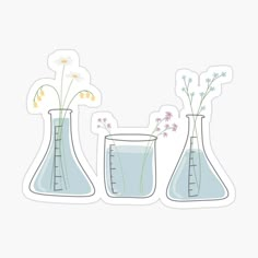 three vases with flowers in them on a white background sticker / decal