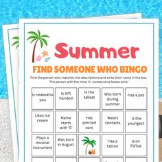 a printable summer game with the words find someone who's in the box