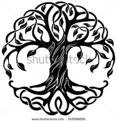 an abstract tree with leaves and branches in the shape of a circle on a white background