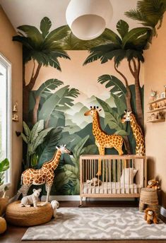 61 Dreamy Nursery Room Inspirations: From Cozy Corners to Whimsical Themes Safari Mural, Jungle Wall Mural, Dreamy Nursery, Rustic Wallpaper, Forest Mural, Theme Nursery, Nursery Room Inspiration, Jungle Wallpaper