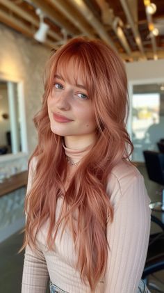 Ginger Hair With Peach Highlights, 70s Hair Color Trends, Copper Hair With Dark Roots Strawberry Blonde, From Brunette To Red Hair, Neutral Red Hair, Apricot Hair Color, Strawberry Ginger Hair, Peachy Blonde Hair, Blonde Hair Color Ideas For Summer