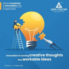 an advertisement for innovation is turning creative thought into workable ideas