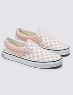 Vans Checkerboard Classic Slip-On Shoes. Iconic Slip-On Shoe. Low Profile Canvas Uppers. Classic Checkerboard Print. Supportive Padded Collars. Elastic Side Accents. Signature Rubber Waffle Outsoles. Imported. Girly Shoes Sneakers, Vans Shoes Fashion, Vans Checkerboard Slip On, Cute Converse Shoes, Vans Shoes Women, Church's Shoes, Cute Vans, Vans Checkerboard, Preppy Shoes