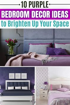 purple bedroom decor ideas to brighten up your space in this postcard style photo collage